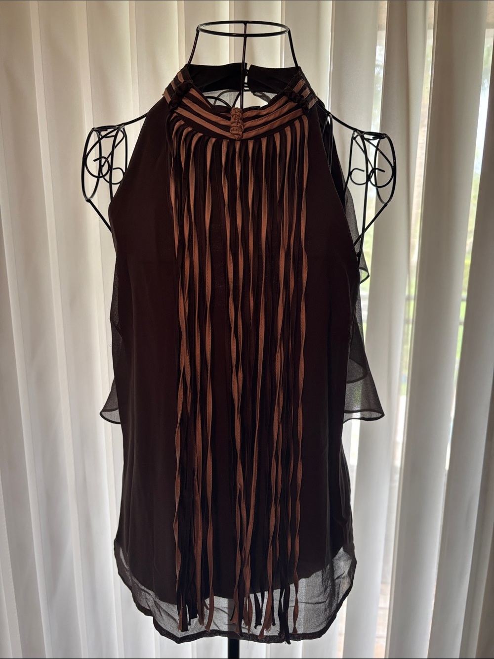 Women’s Olive Green Fringe Halter Neck Top